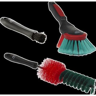 Reinigungsbürsten Set 3 Stück Schwarz - Handbürste Felgenbürste Interieurpinsel