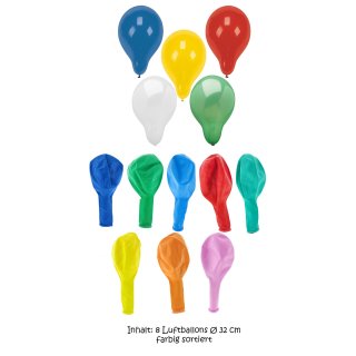8 Luftballons Ø 32 cm farbig sortiert, 1,99 €