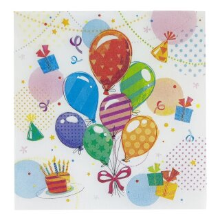 Ballons Partyhütchen Servietten Geburtstagsservietten Partyservietten Feier Fete Party Feier Mottoparty 33 x 33 cm Kindergeburtstag bunt