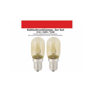 Kühlschranklampe E14 Birne Leuchtmittel Glühbirne 15W Klar 2er Set Kühlschrank