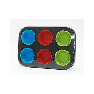 Muffin Backform 6-fach Metall Silikonförmchen Cupcake Blech Gebäck Schwarz Grau