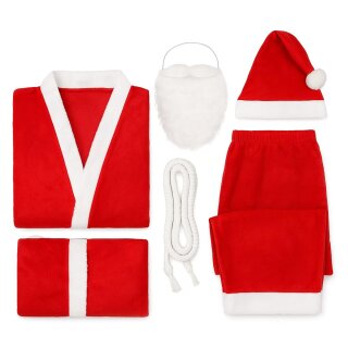 Weihnachtsmann Kostüm Set Rot Samt Nikolaus Verkleidung Anzug Mantel Bart Mütze