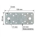 10xFlachverbinder 135x55x2,5mm Verzinkt Stahl Lochplatte Winkelverbinder