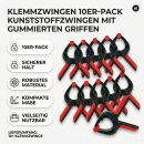 10er-Pack Klemmzwingen Kunststoffzwingen gummiert Schwarz Rot 8,5 cm