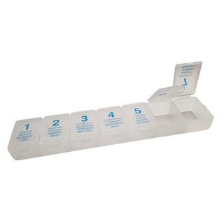 Pillenbox Simple 7 Tage transparent 3x15cm, blauer Druck Blisterkarte