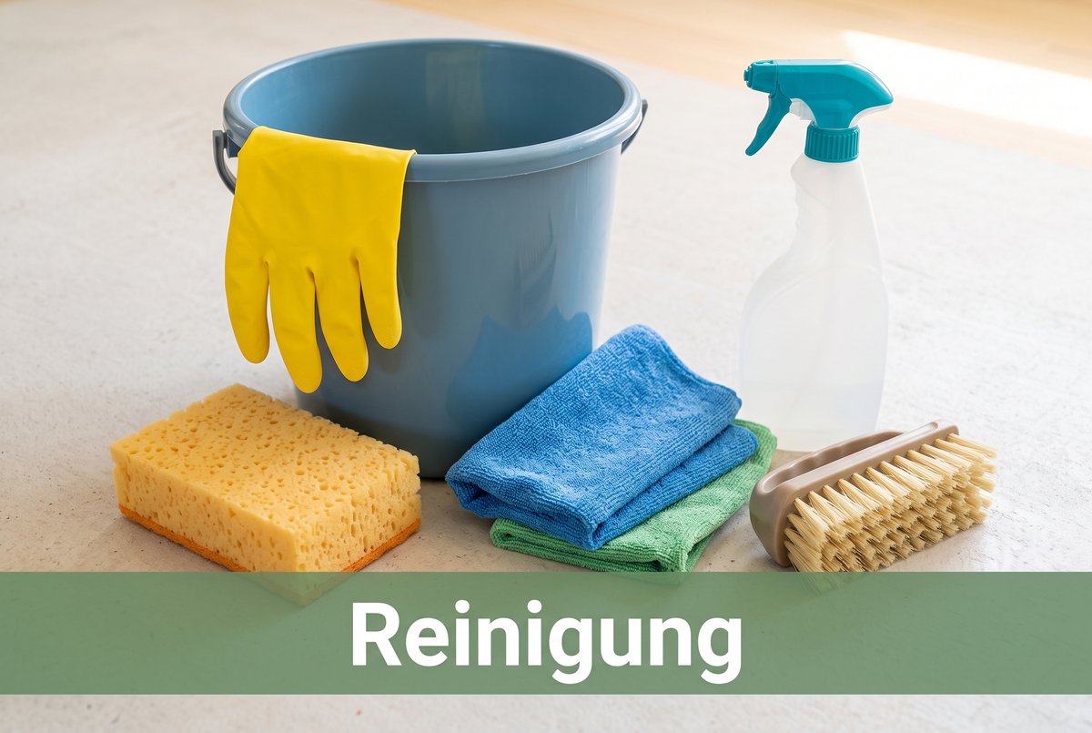 Reinigung: Eimer, Schwämme, Tücher und Sprühflasche